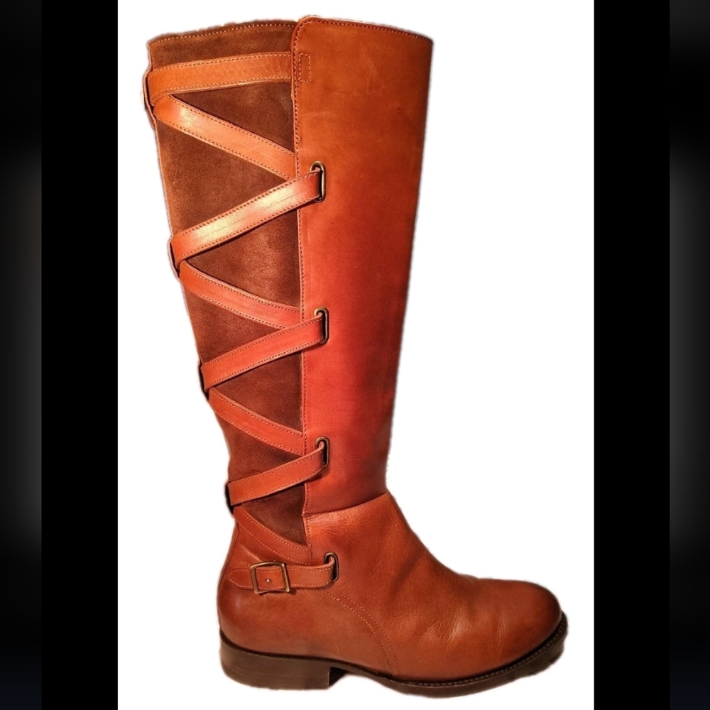 Frye Jordan Leather And Suede Cross Strap Riding Boots - Picture 10 of 16